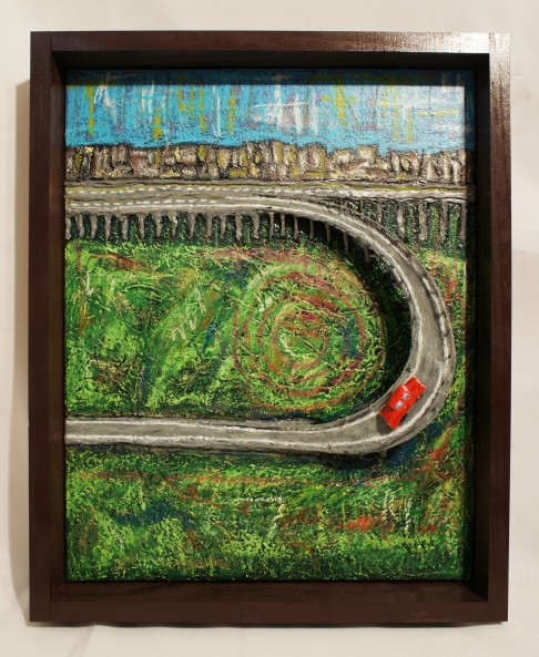 Coming Back from the Airport by Drew Cooke | Latex & Acrylic Substances, Wire, Acrylic Paint, Pastel, Wood, Canvas Coming Back from the Airport